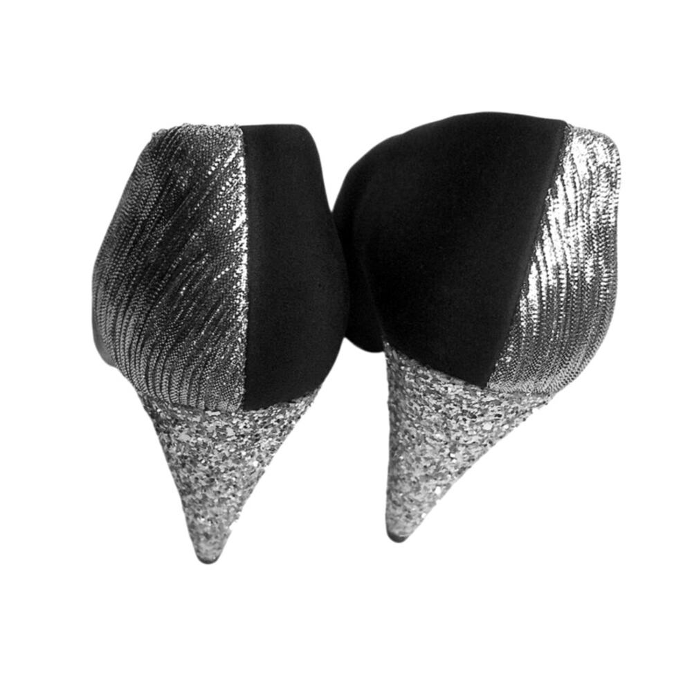 Stella Luna Disco Glam Silver Pleated & Black Pumps with Glitter Heel Size 38 - Picture 4 of 13